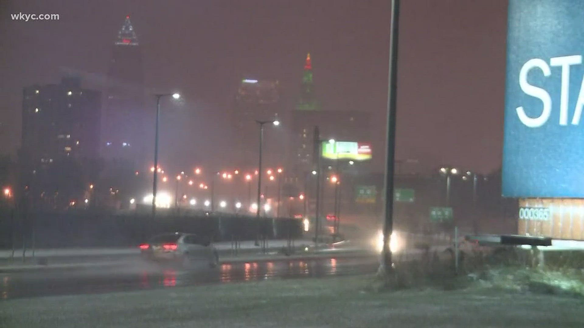 Wet roads greeted drivers along the Shoreway approaching downtown Cleveland. WKYC's Maureen Kyle has the details...