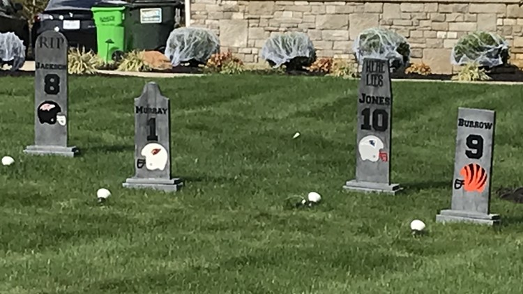 Browns' Myles Garrett decorates for Halloween with quarterback graveyard