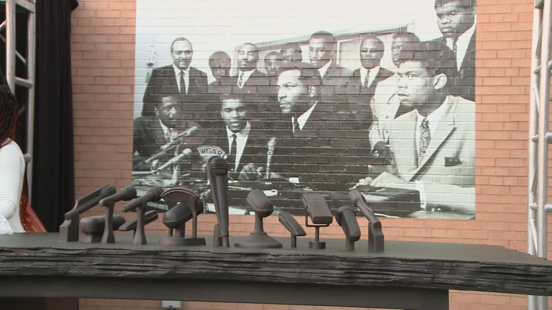 The art piece depicts the press conference table that Ali, Brown and others sat at following their meeting, viewed as a pivotal moment in the civil rights movement.