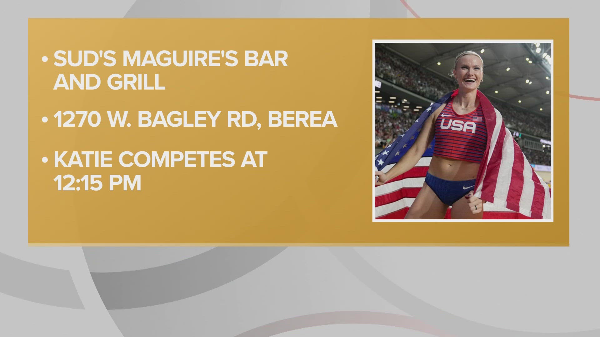 The watch party in Berea will take place as Katie Moon looks to win back-to-back gold medals in pole vault. The event starts at 11 a.m. on Wednesday, Aug. 7.