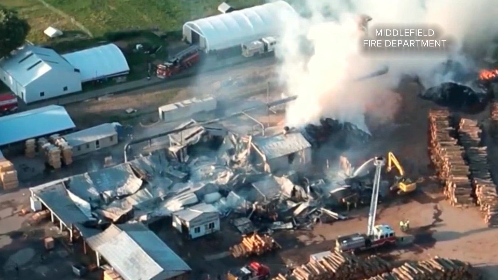 No injuries after large sawmill fire in Middlefield, officials say