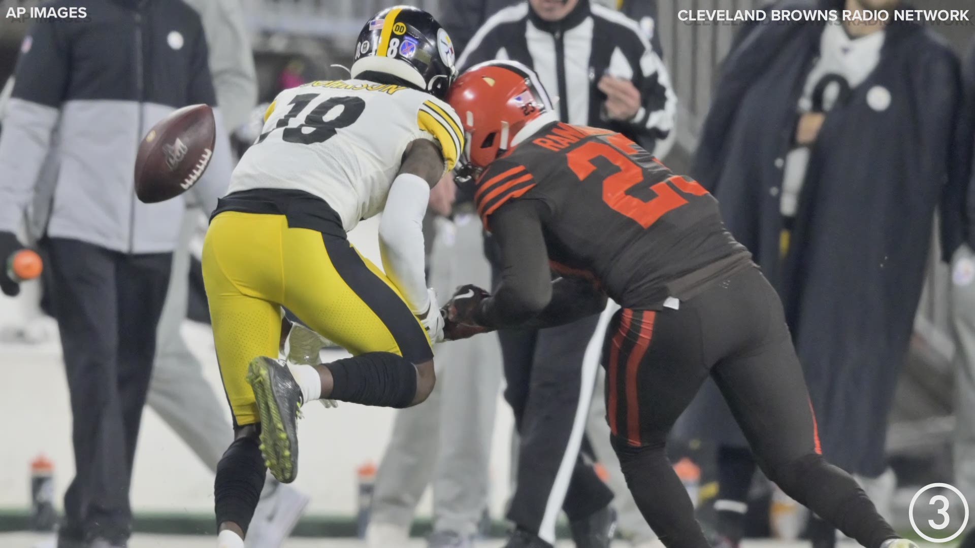Cleveland Browns safety Damarious Randall was ejected from the team's game vs. the Pittsburgh Steelers for a helmet-to-helmet hit in the third quarter.
