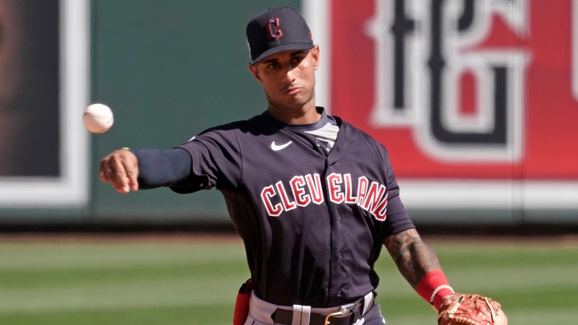 Cleveland Indians shortstop Tyler Freeman gets set to field a