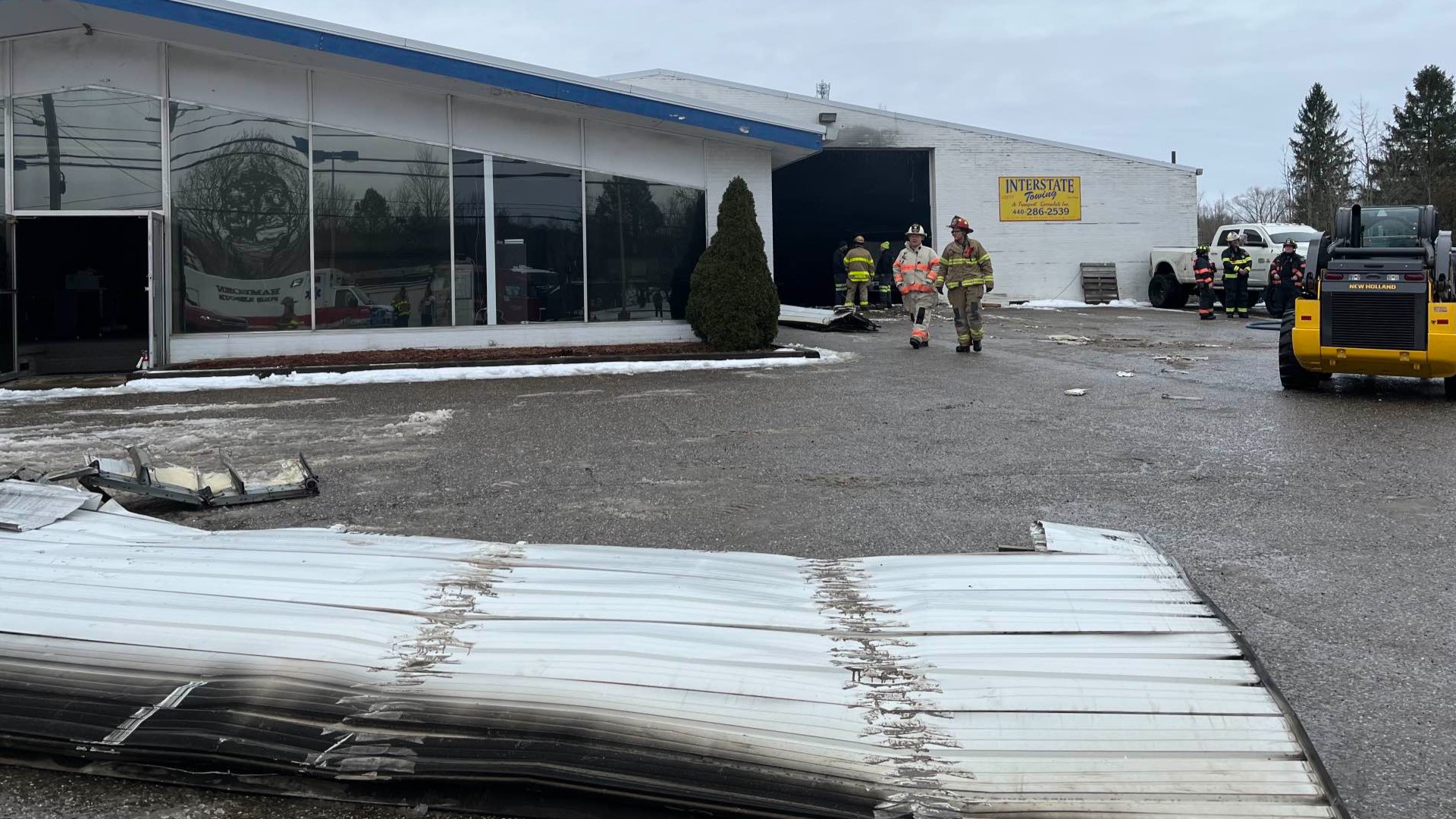 The fire is at Interstate Towing near the border of Chardon and Hambden Township.