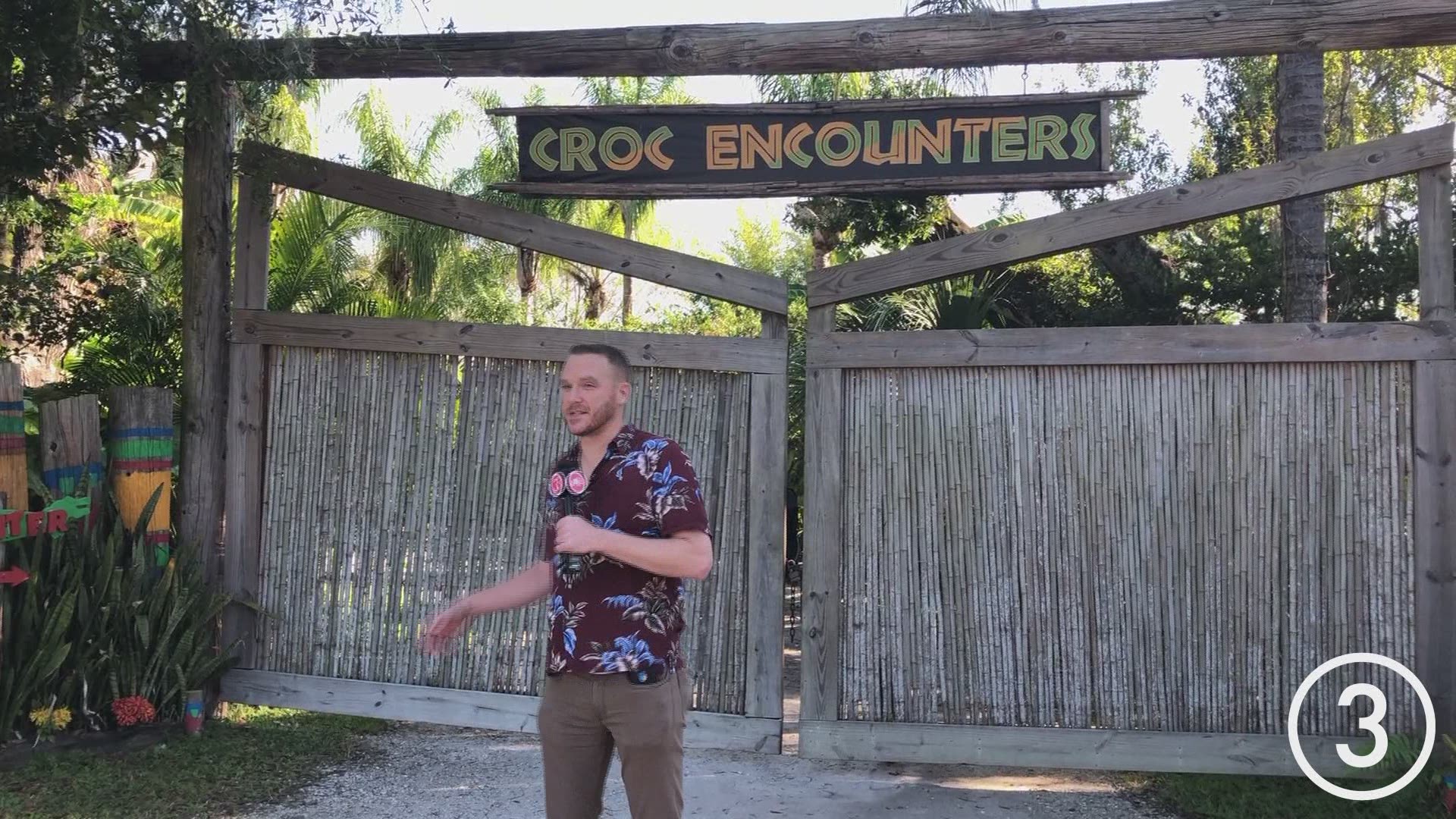 Mike Polk Jr. makes his first stop during his day trip to Florida. We'll soon find out how many crocs are at the Croc Encounter.