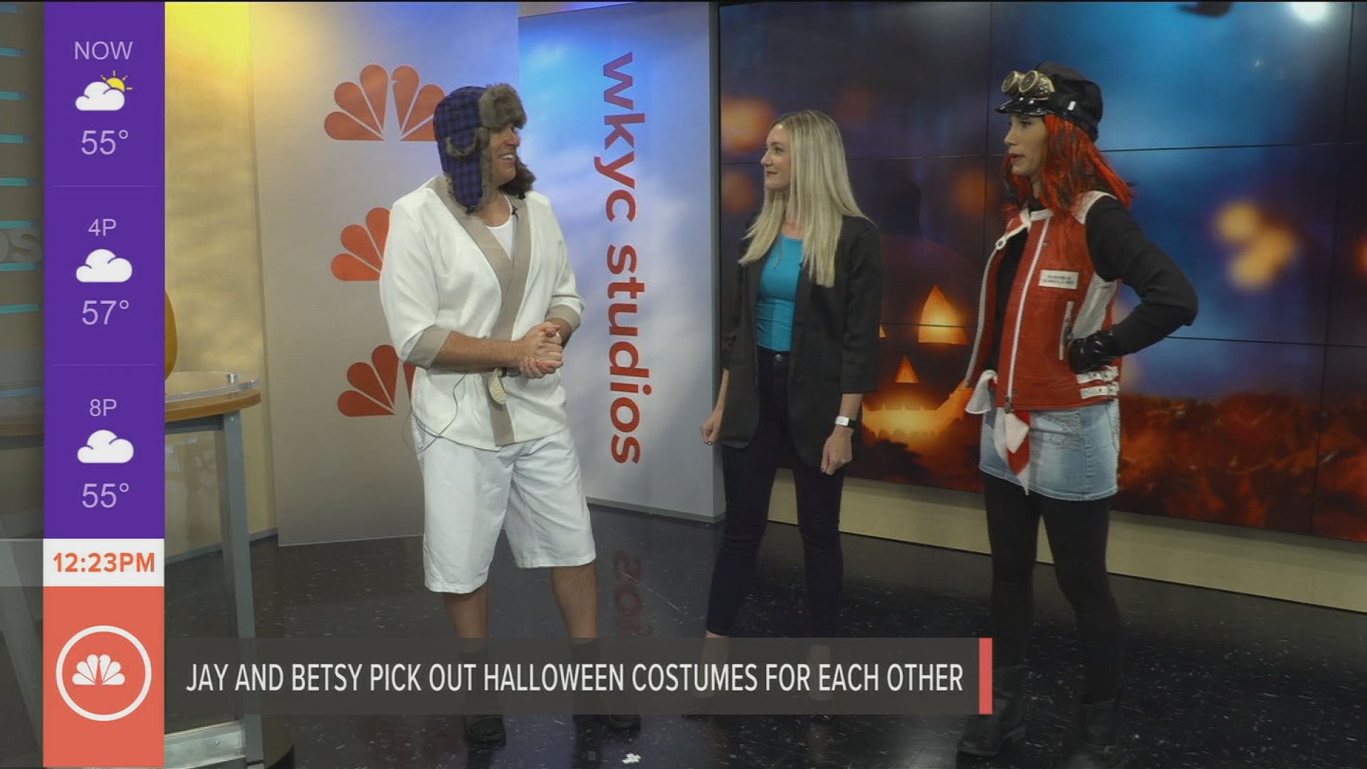 Jay is dressed as Cousin Eddie from National Lampoon's Christmas Vacation and Betsy is dressed a biker chick.