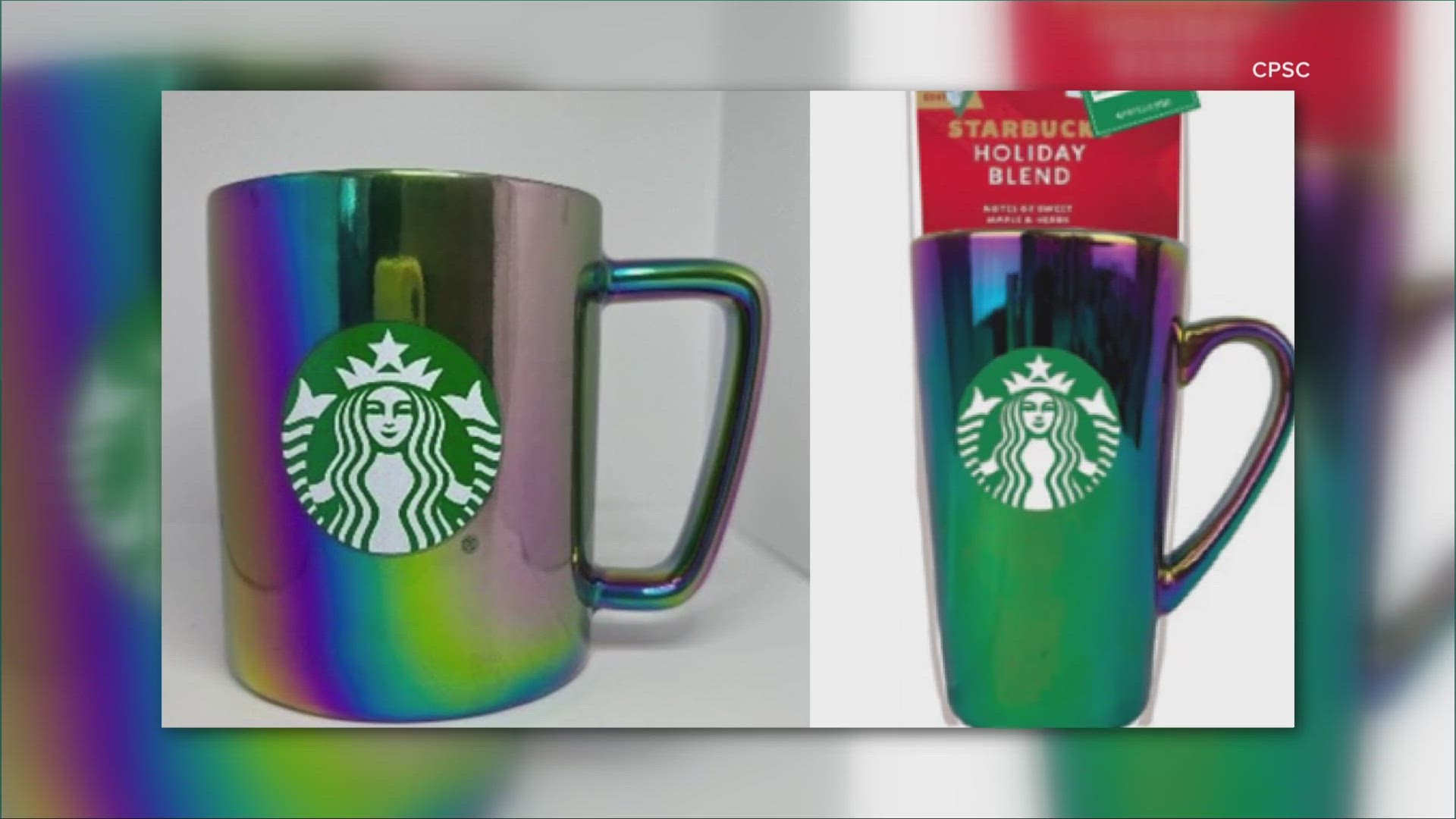 The recall involves four gift sets containing a ceramic mug with metallic coating. They were sold in 11-ounce and 16-ounce sizes as part of the gift sets.
