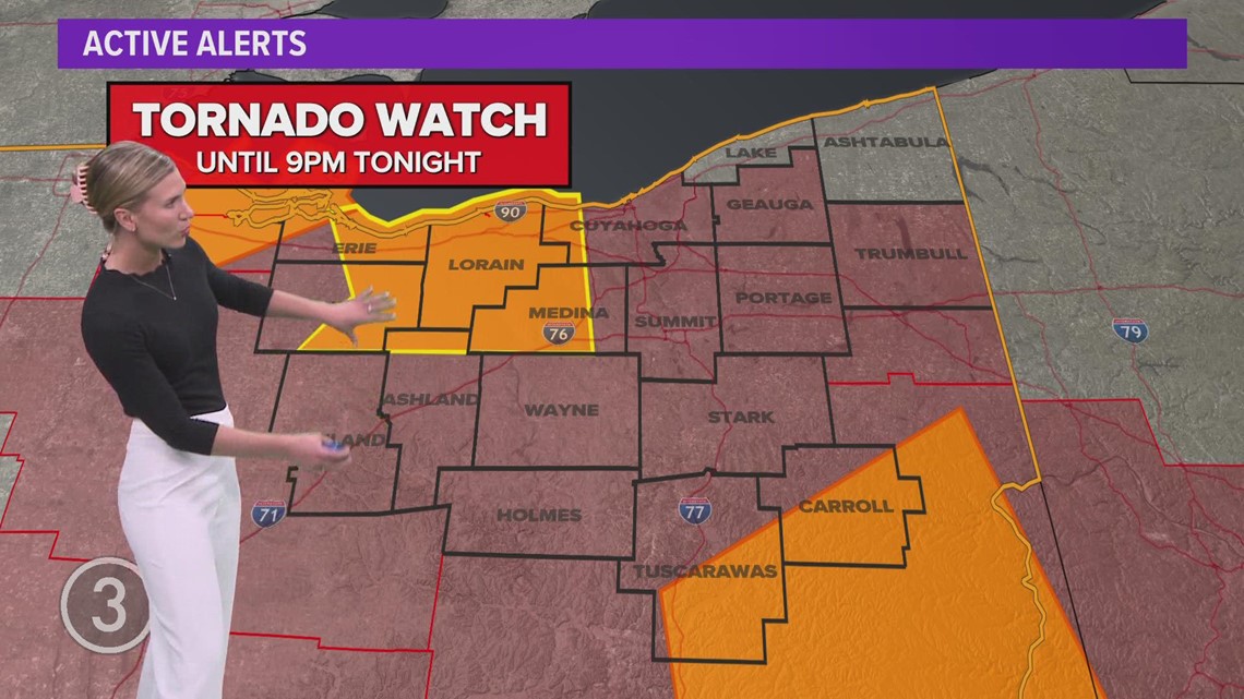 Severe thunderstorm warning, tornado watch in place for several Northeast Ohio counties