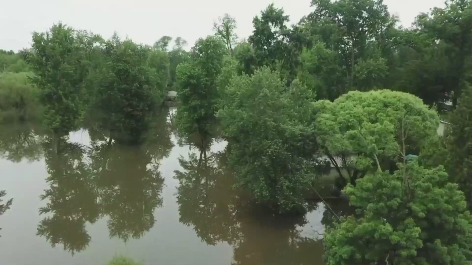 Drone footage from WKYC's The Flying Peacock shows flooding at Chippewa Lake.