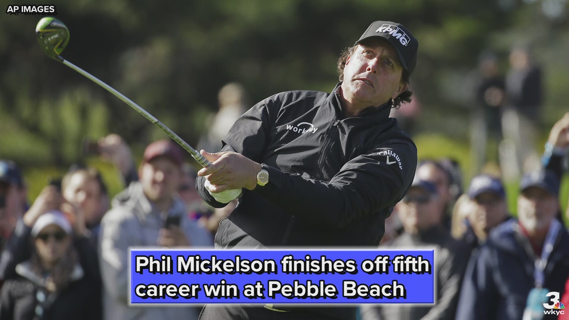 Phil Mickelson finished off his fifth career win at Pebble Beach on Monday.