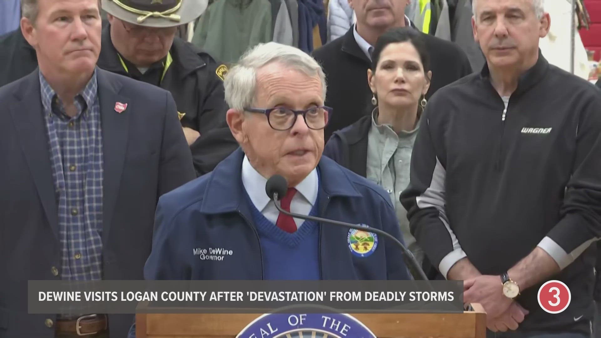 Ohio Gov. Mike DeWine visited Indian Lake on Friday and said at a press conference that "an awful lot of damage" remains.