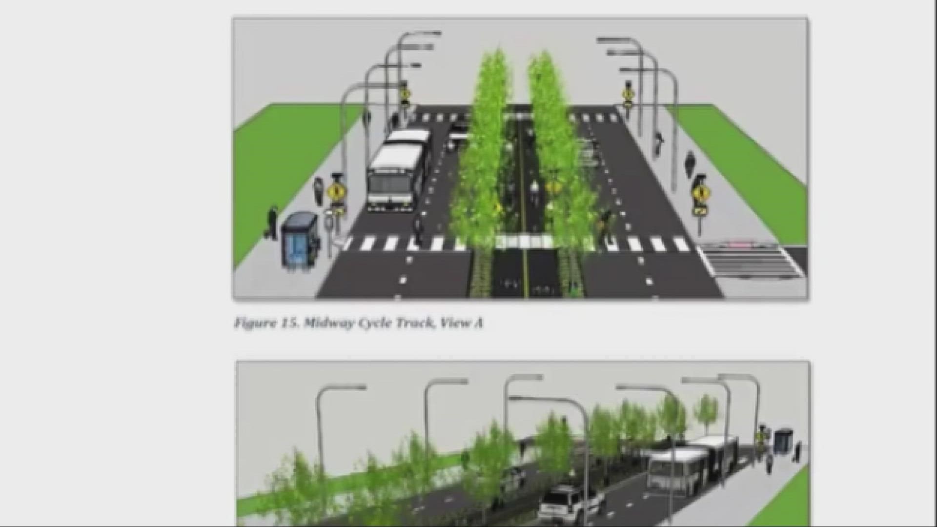 The first midway project will feature 2.5 miles of protected separated bikeway installed in the median of Superior Avenue from Public Square to East 55th Street.