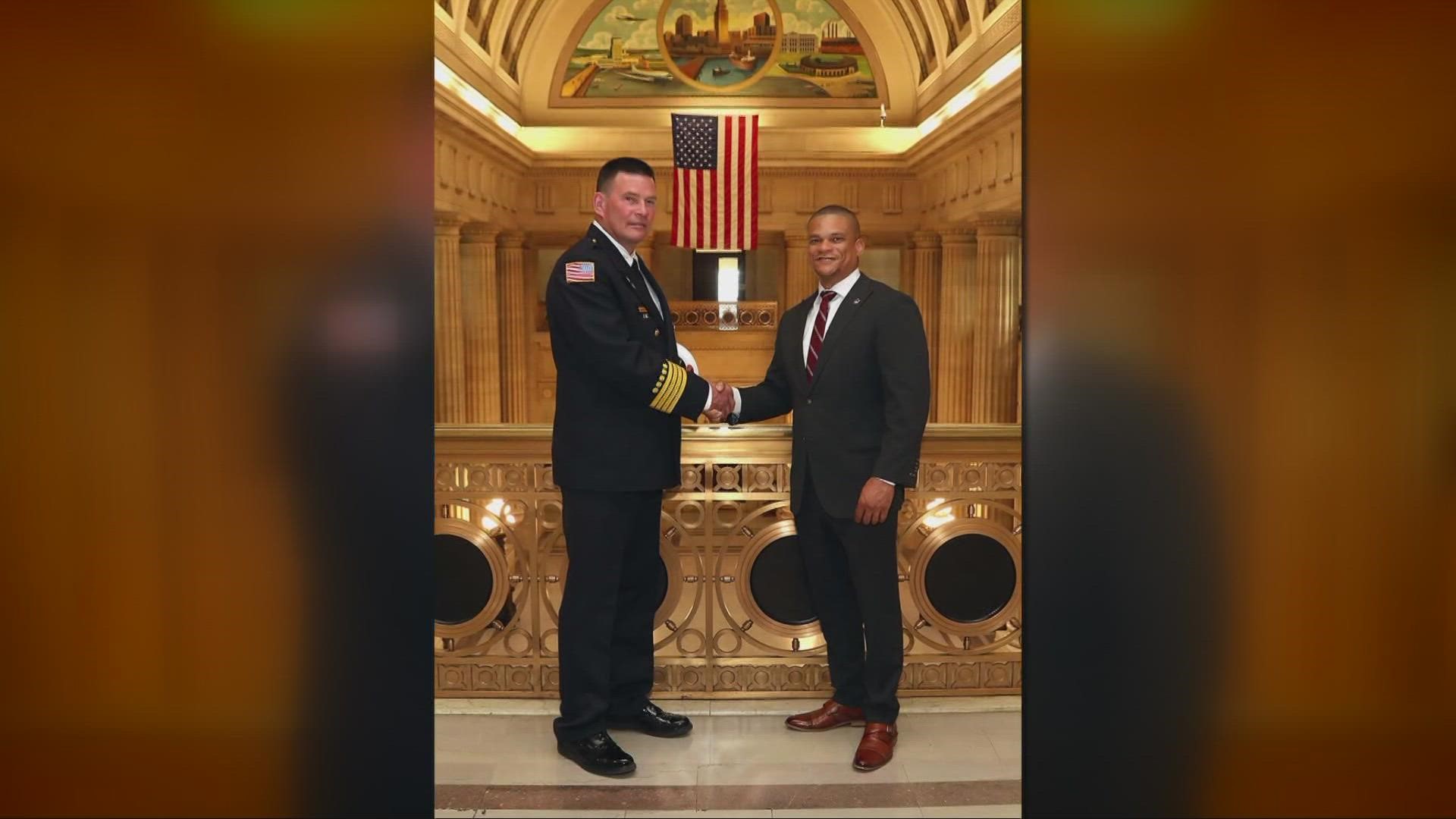 Eric Burchak was sworn in as interim fire chief on Friday. He replaces the retiring Angelo Calvillo.