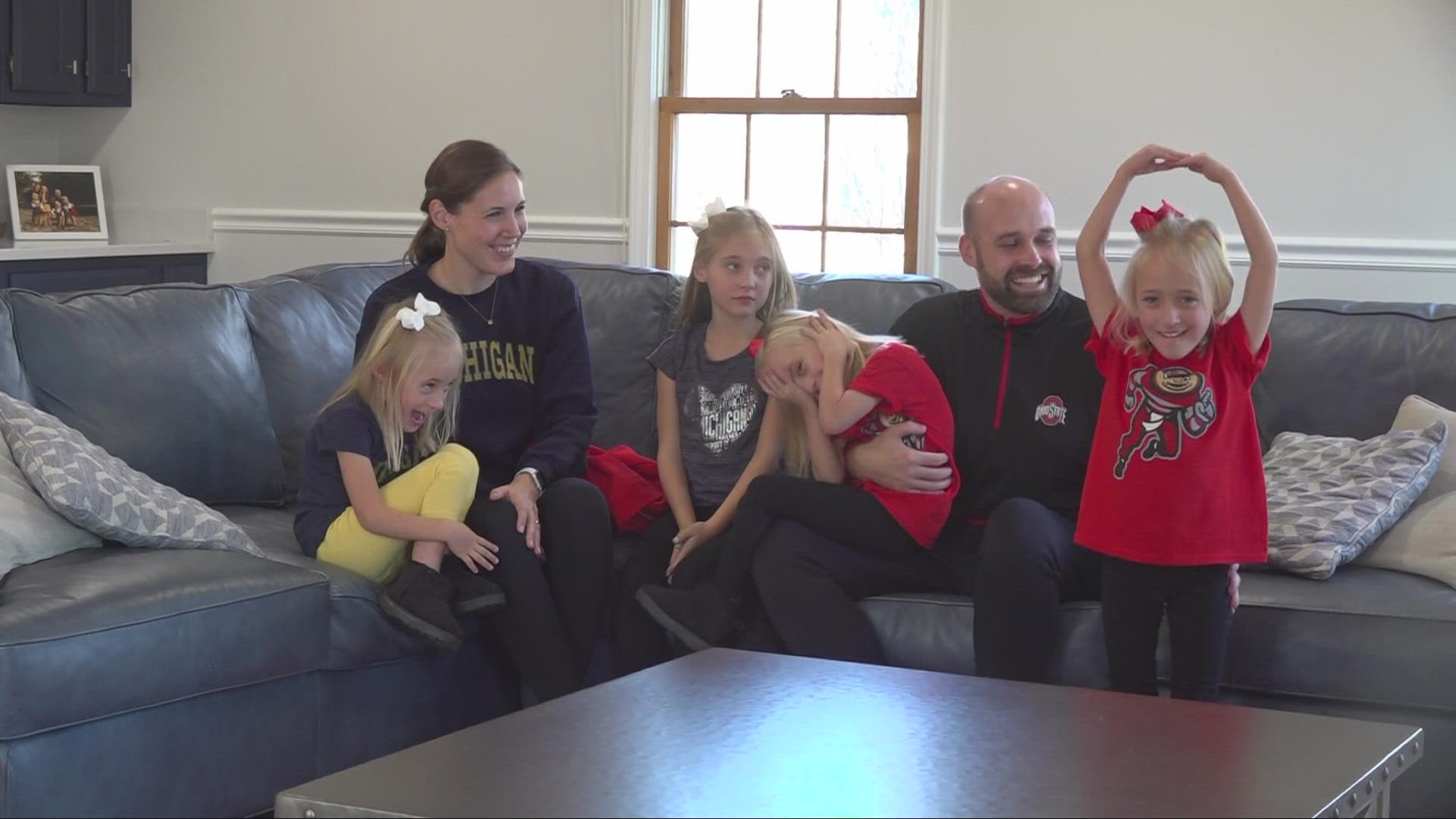 When mom roots for Michigan and dad is a Buckeye, what’s a set of triplets and their big sister to do?