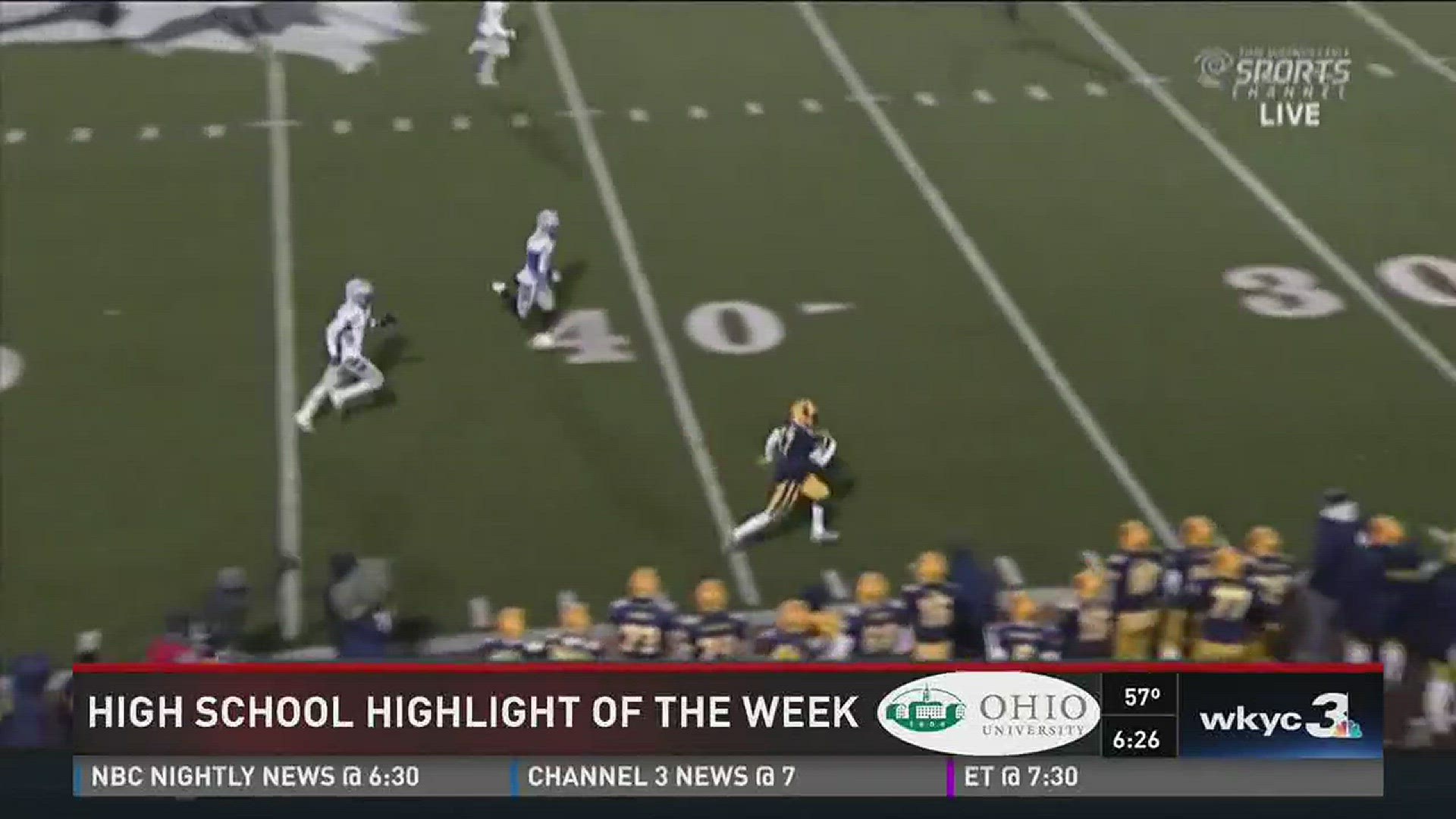 WKYC's Ohio University HS Highlight of the Week features Patrick Ryan's 69-yard TD run in St. Ignatius' 24-14 state semifinal win against Olentangy Liberty.