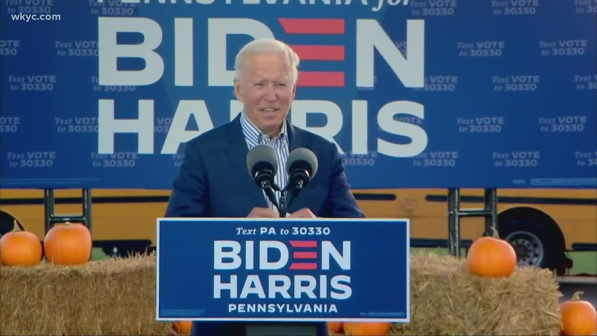 Biden met crowds in an outdoor event in Luzerne County. The rock band Bon Jovi was there to help get the crowd fired up.