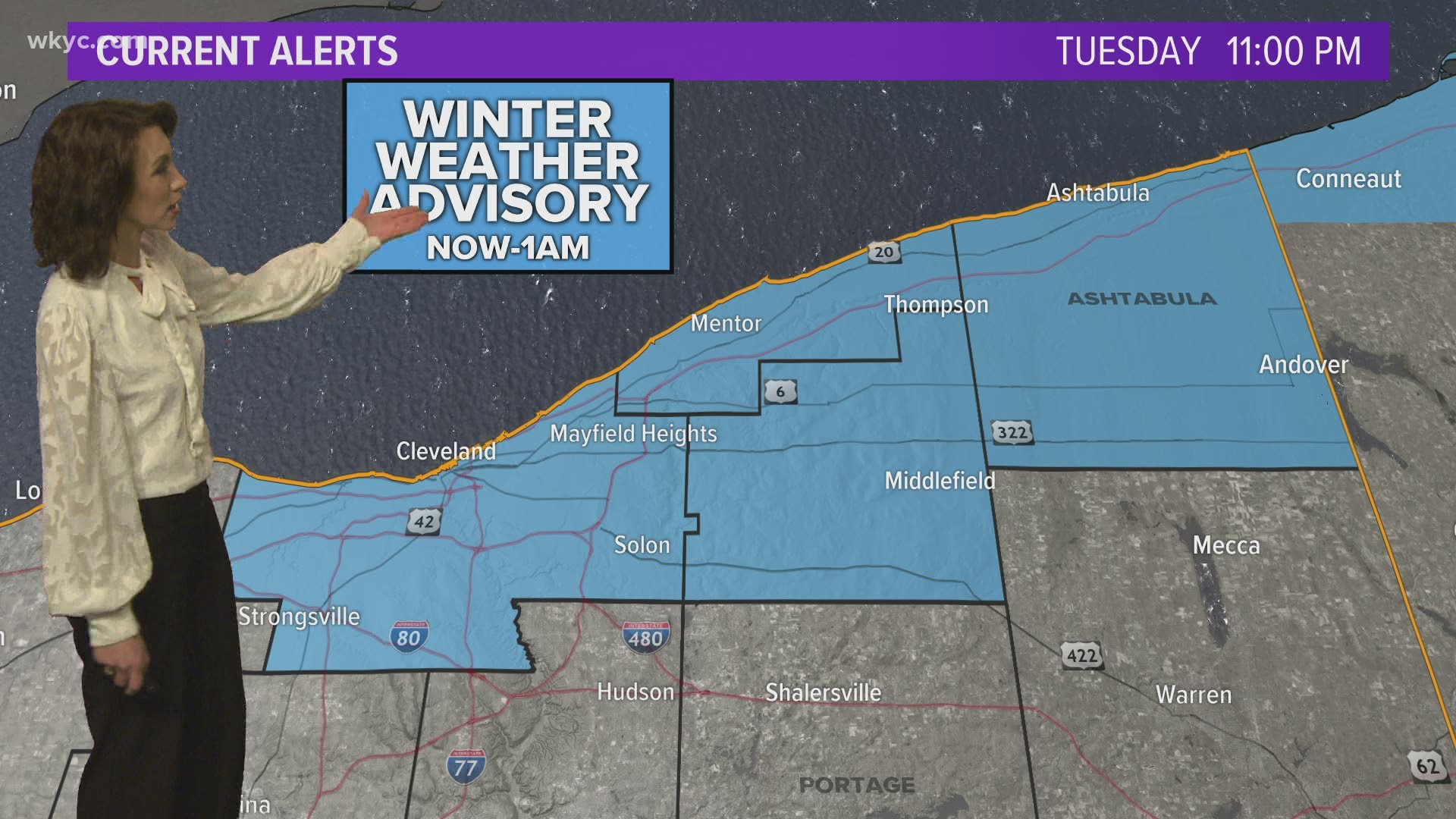 The advisory is in effect until 1 a.m. on Wednesday. Betsy Kling tells us what to expect.