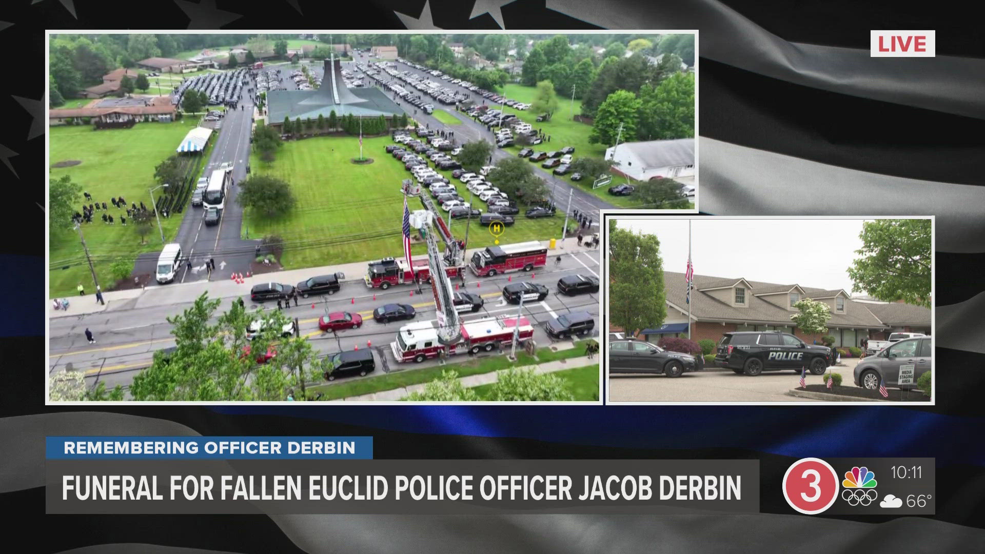 The funeral procession for Euclid police officer Jacob Derbin is lining up. 3News provides team coverage.