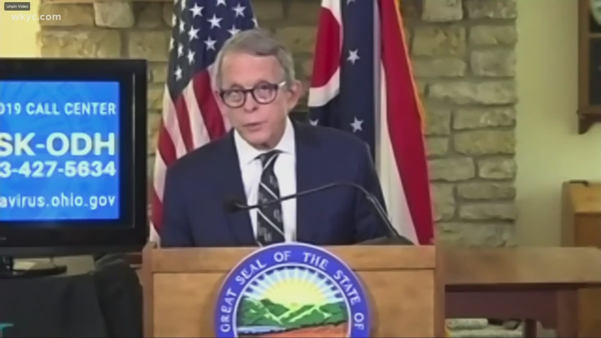 DeWine held a briefing from his house on Friday. He discussed testing positive for the coronavirus before later testing negative.