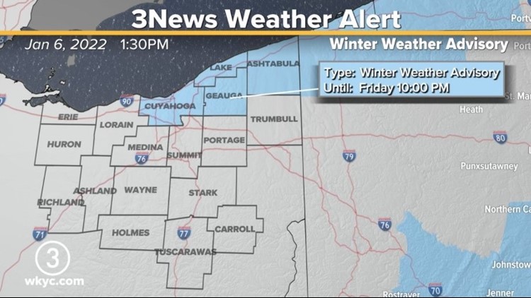 Winter Weather Advisory set for Friday for several Northeast Ohio counties