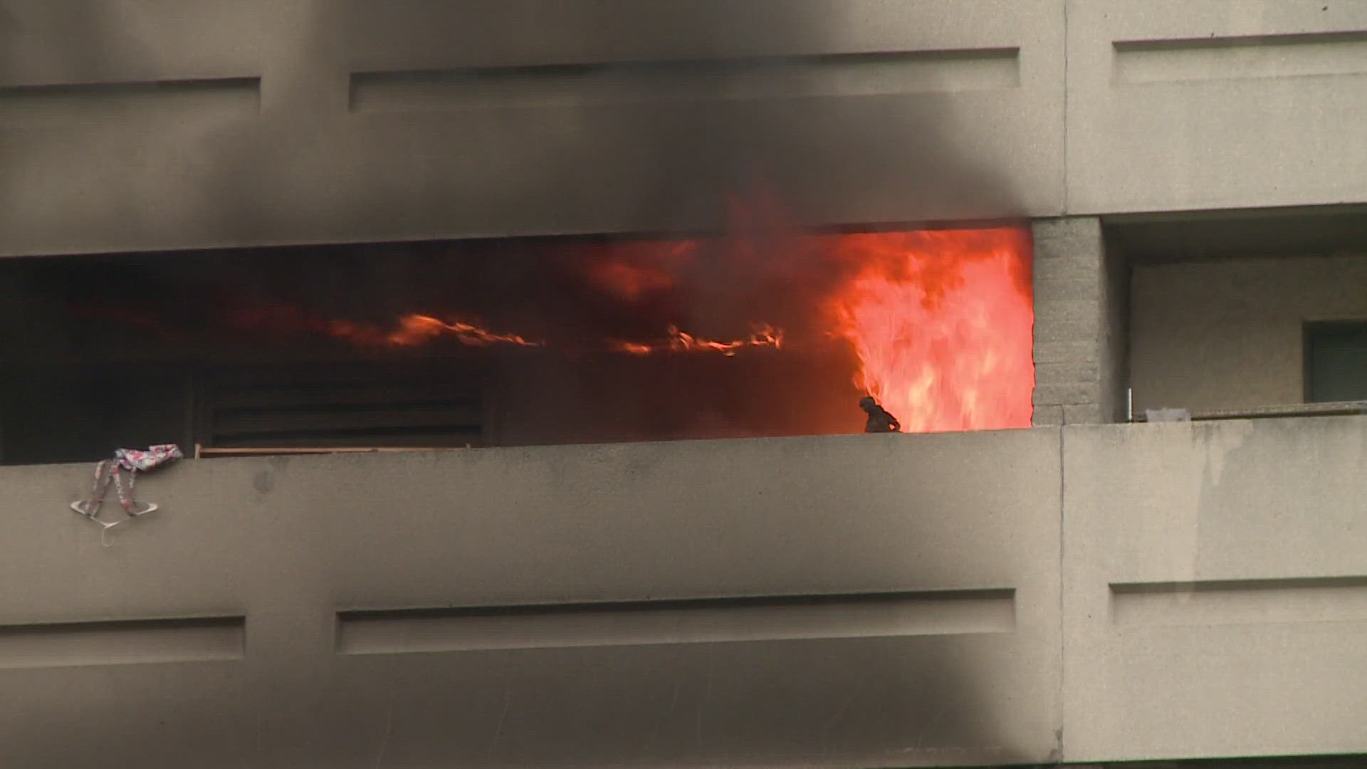 Officials say the blaze broke out around 7 p.m. on the ninth floor of St. Clair Place on East 13th Street.