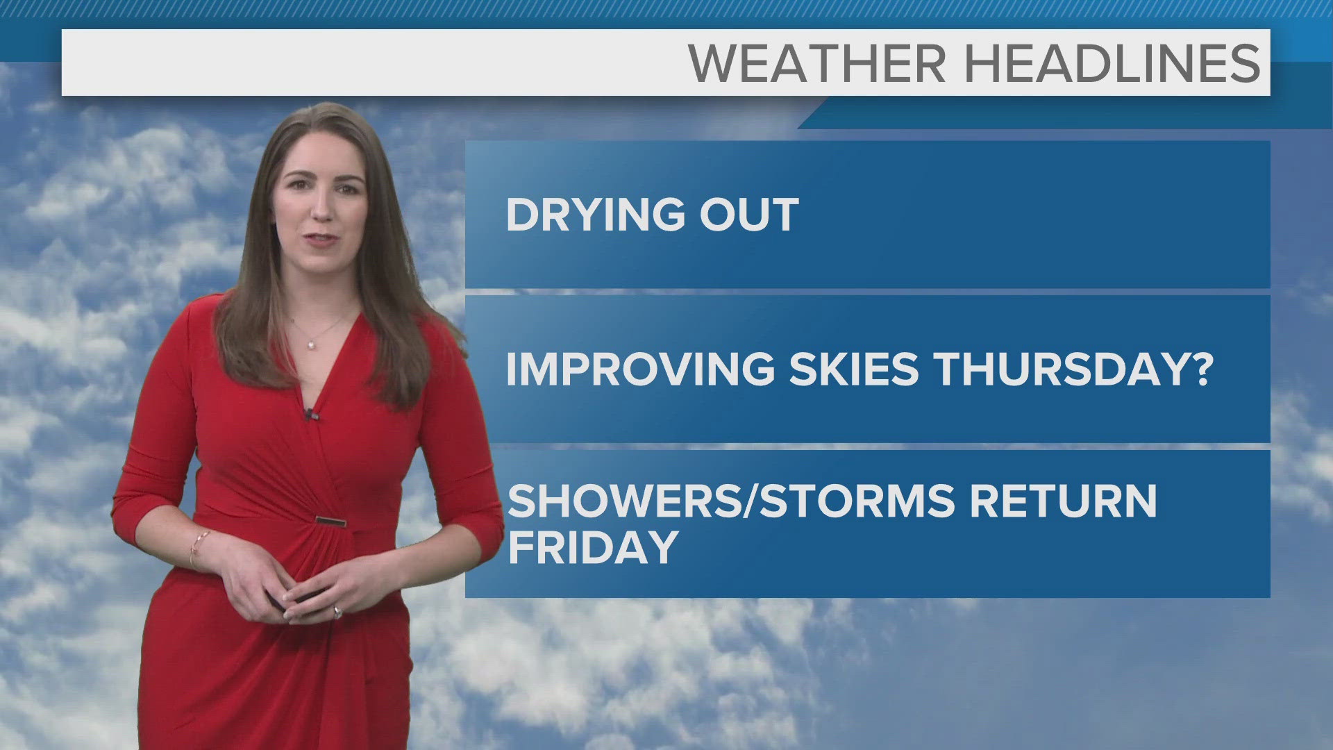 Dry weather returns Thursday before storms arrive Friday.
