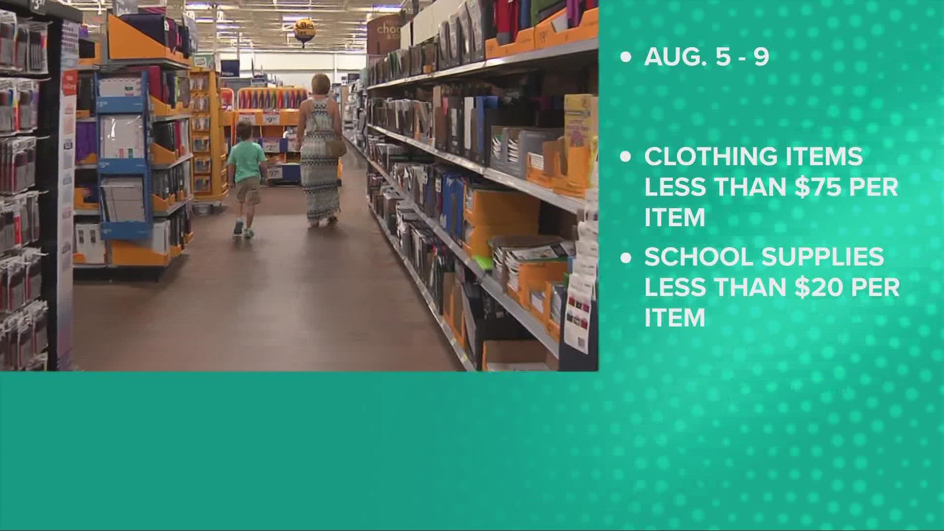 Clothing items costing less than $75 per item and school supplies and instructional material costing less than $20 per item will be tax-free.