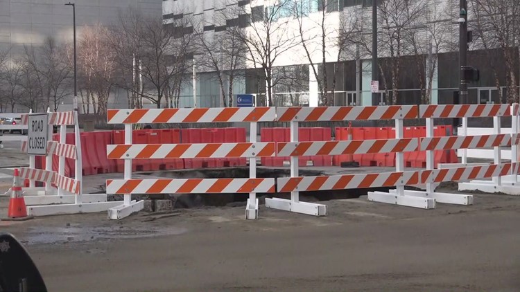 Water main break causes road collapse in downtown Cleveland