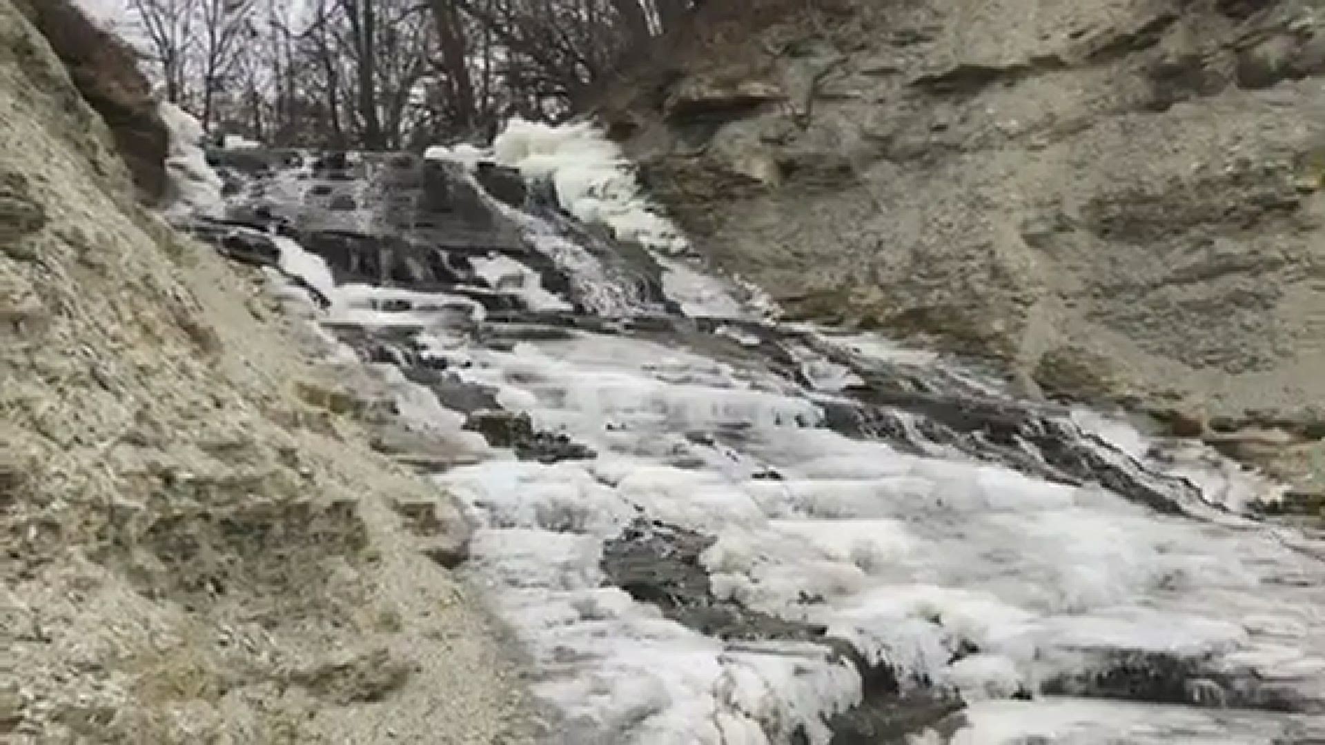 Photojournalist Kelly Matter captured video of the Columbia Park Beach waterfall. You can also see ice forming along parts of Columbia Park.