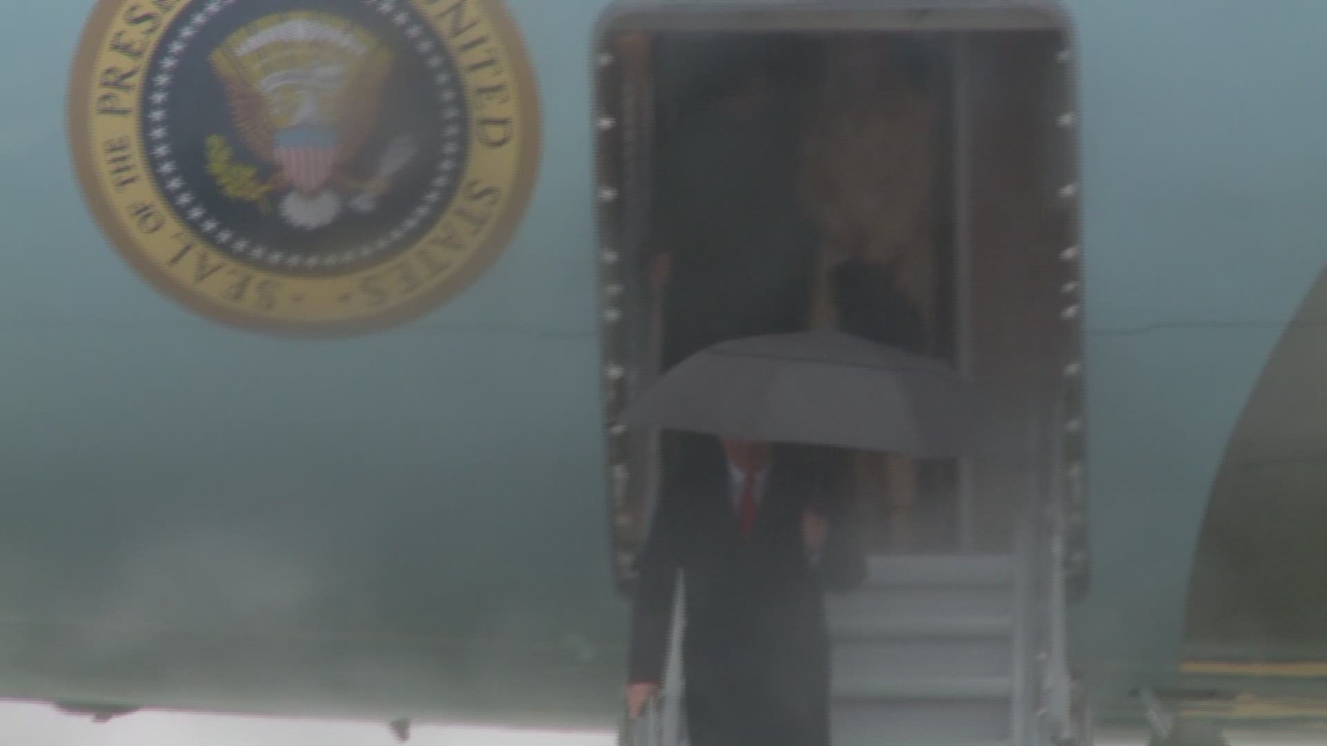 President Trump lands at Cleveland Hopkins airport prior to his visit to Richfield.
