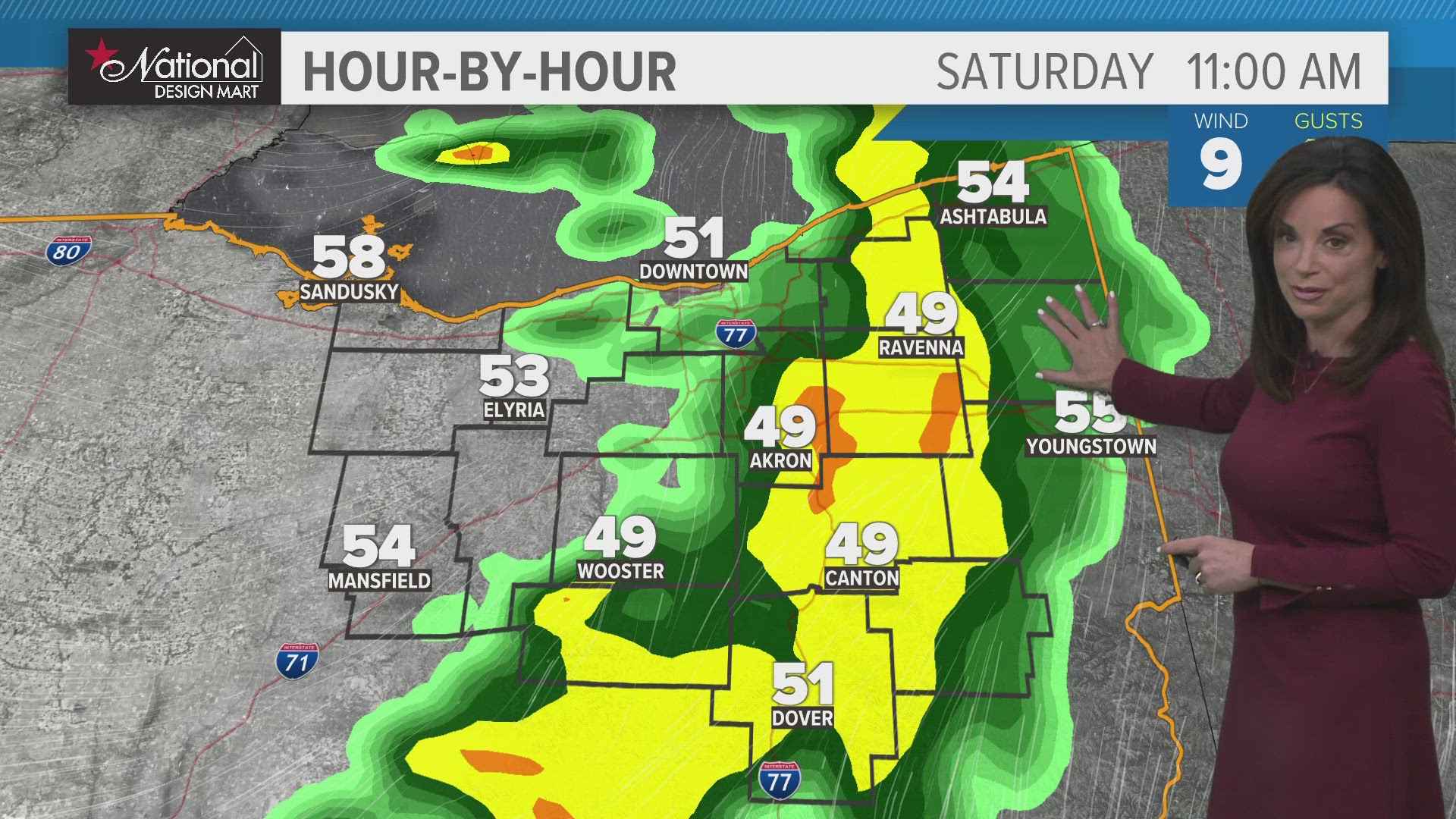 A quick-moving system will bring showers Saturday.