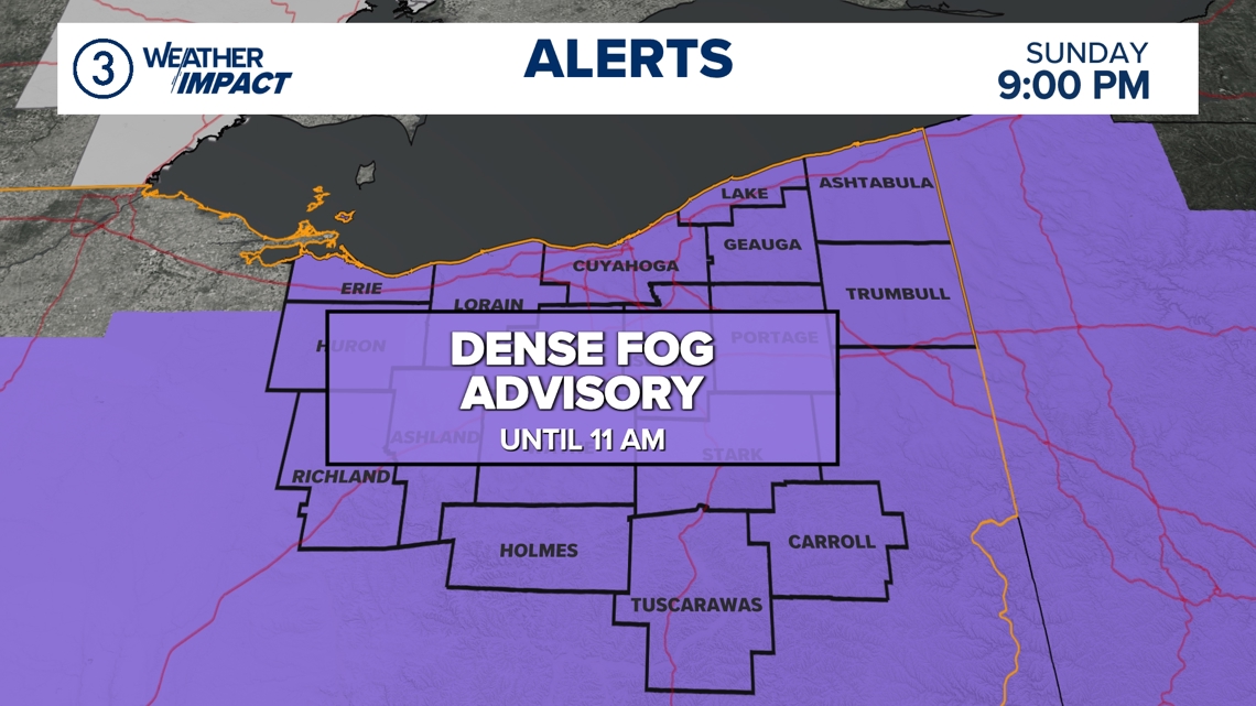 Dense Fog Advisory issued for most of Northeast Ohio through Monday morning