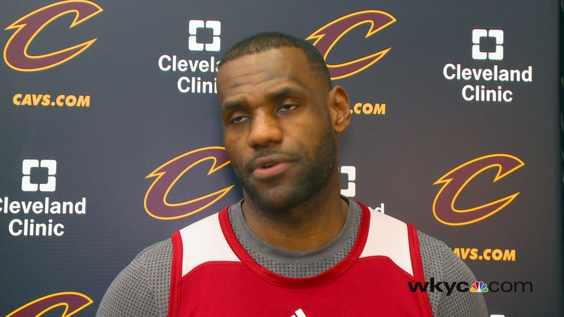 Cleveland Cavalier LeBron James talks about post game interview after a championship game. At the time of this interview LeBron James had not see Cam Newton's post-game press conference but he understands the difficulty in doing them. LeBron James has a 2-4 record in the NBA Finals and has talked after each game.