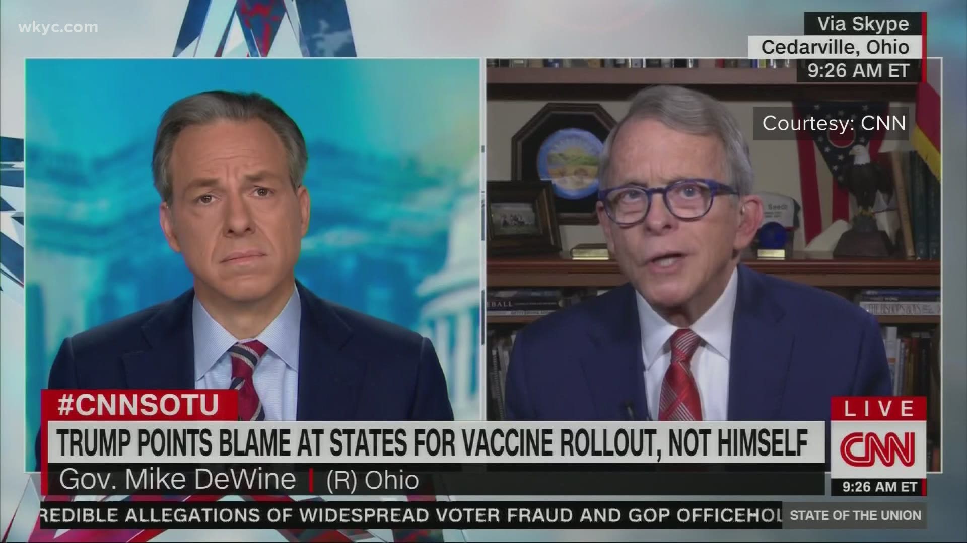 The governor also said he hopes to see in person classes resume by March 1. DeWine made the statements during Sunday's appearance on "Meet the Press."