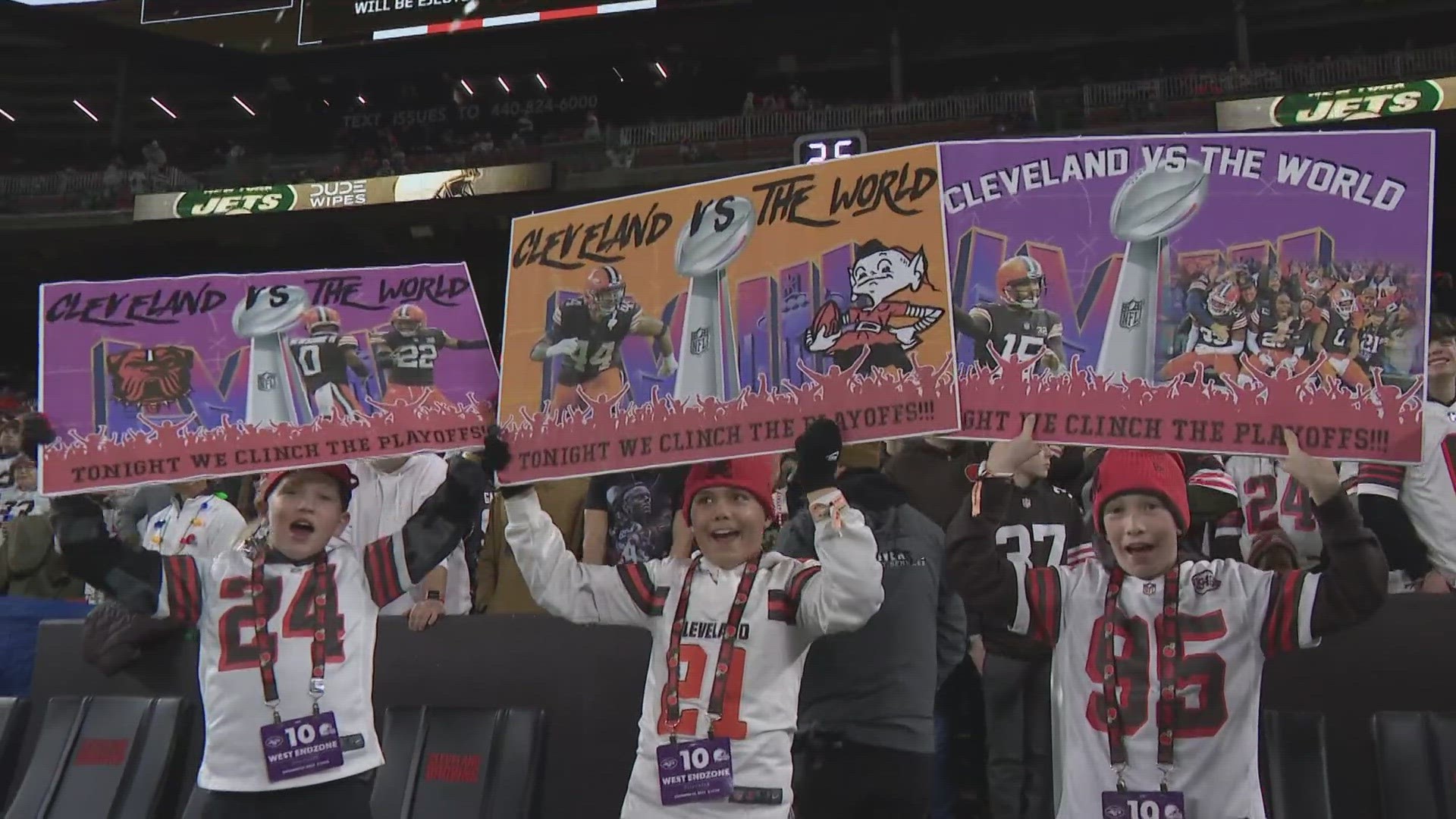 Cleveland Browns fans are celebrating after the Cleveland Browns clinched a playoff berth following a victory over the New York Jets on Thursday night.