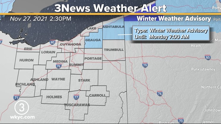 Winter Weather Advisory issued for parts of Northeast Ohio