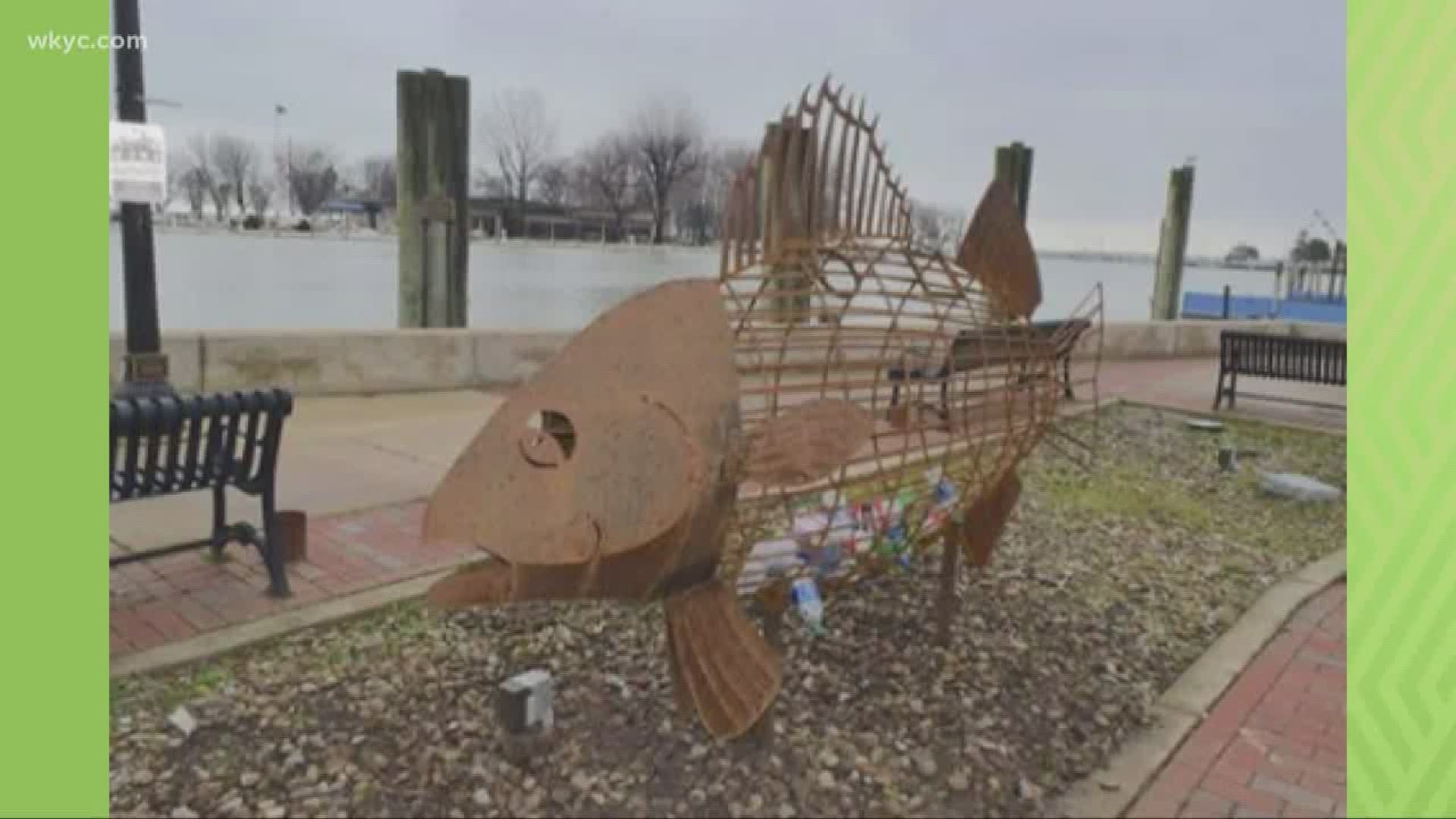 Take a look at this big fish! It's actually a trash container to recycle plastic.