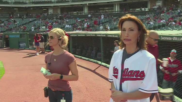 3News' Betsy Kling throws out the ceremonial first pitch as the 