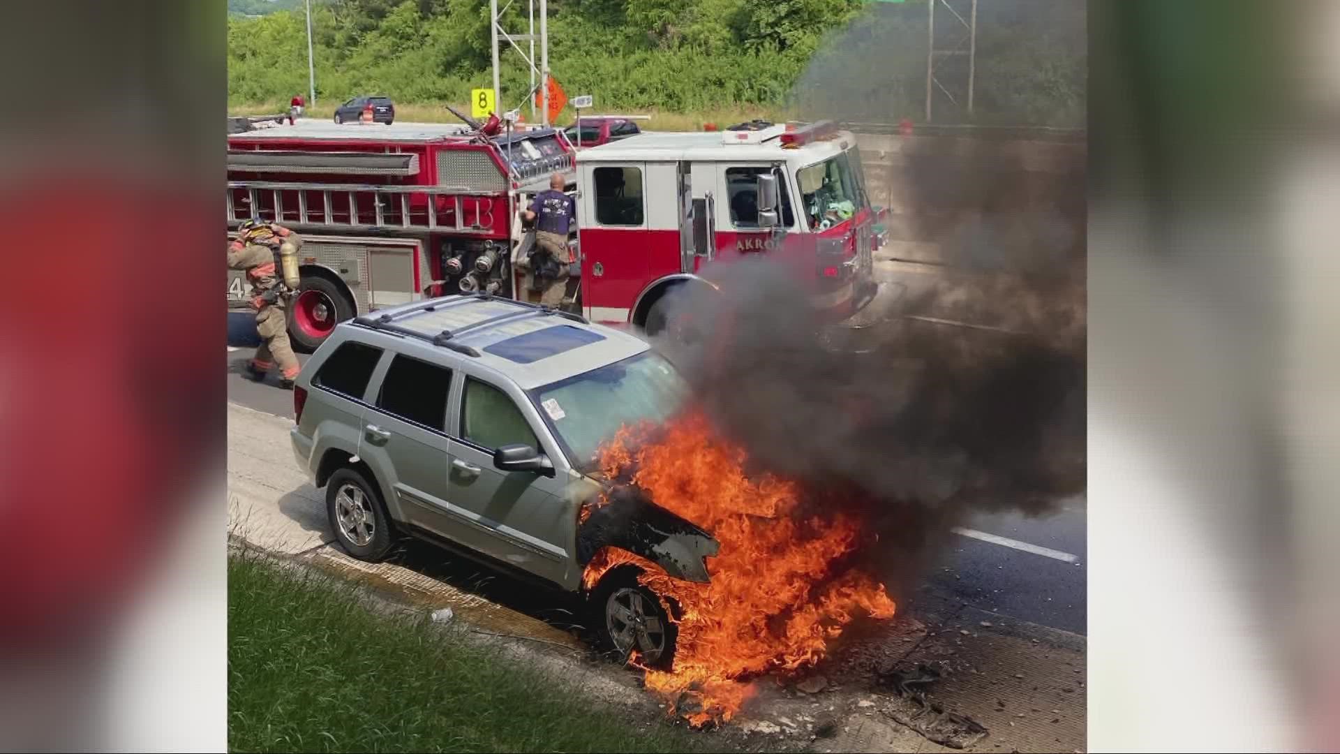John Hansen was heading home to South Carolina, when he spotted a Jeep driving by on fire. He got the driver out just before it exploded.
