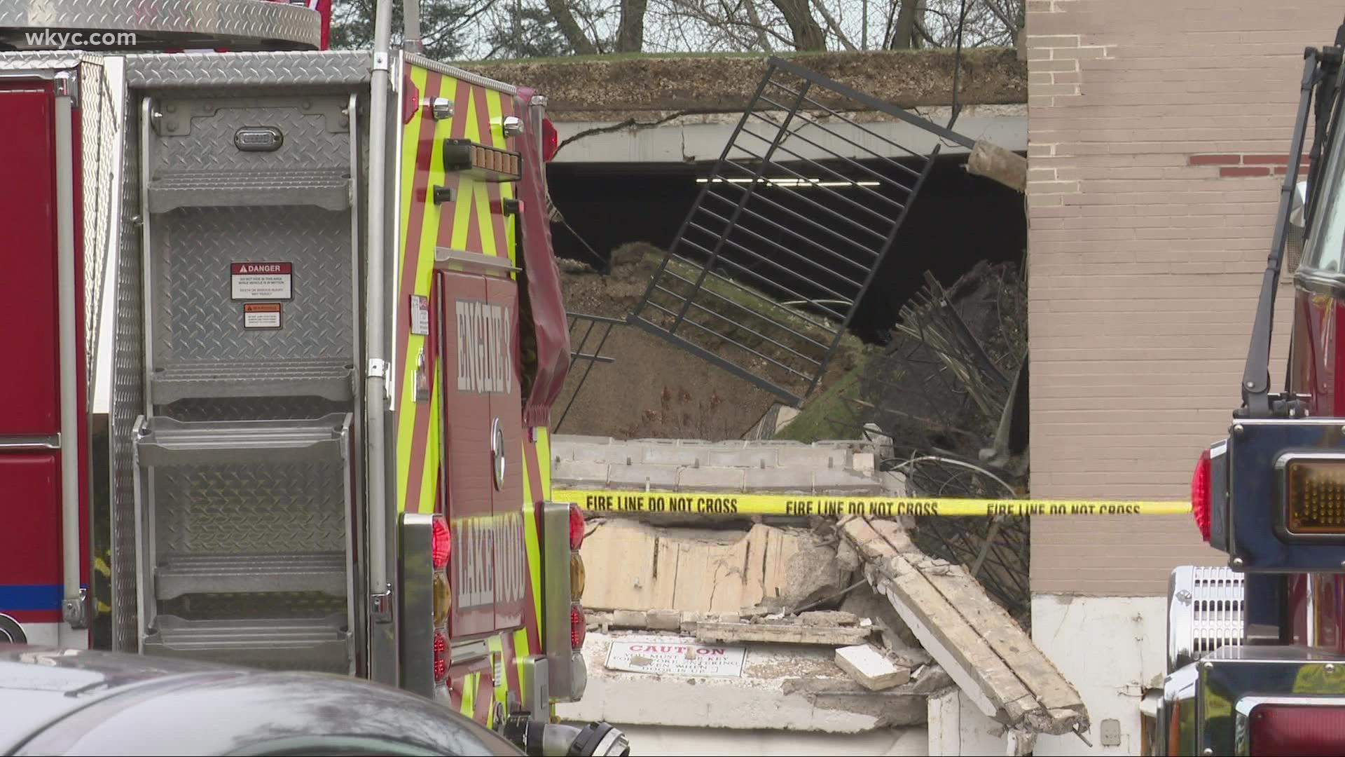 Crews are on the scene after an underground parking garage collapsed at Lakewood's Marine Towers West Apartments. No one was in the garage.