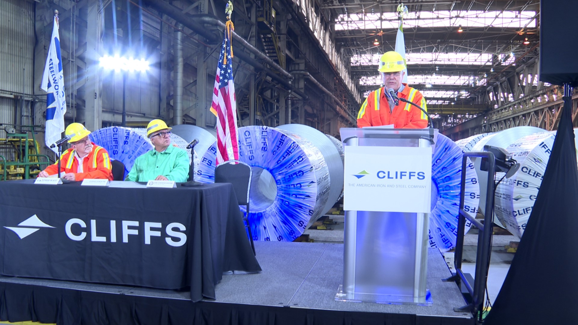 Brown spoke at the Cleveland-Cliffs Cleveland Works steel mill on Wednesday.