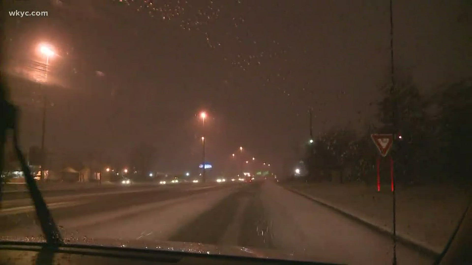 Here's a look at the snowy conditions on Cleveland's west side along I-90.