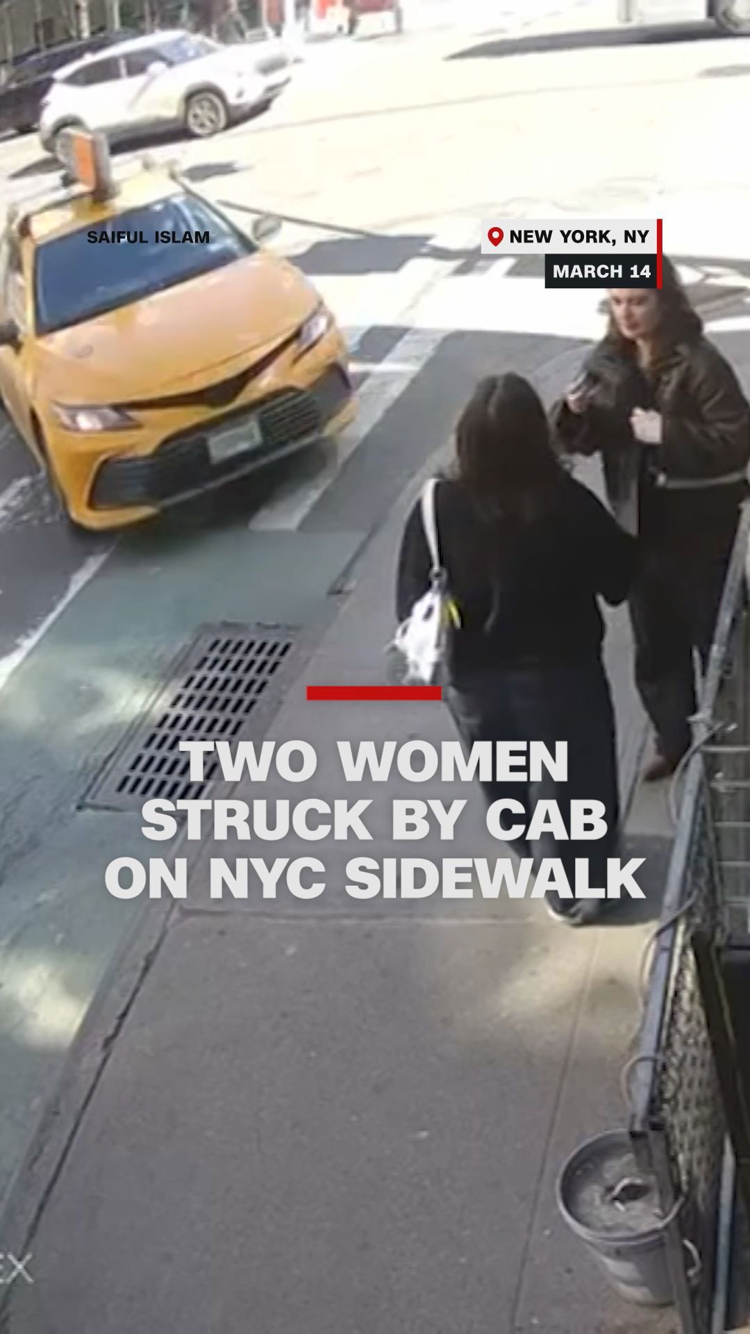 Taxi strikes two women standing on sidewalk; crashes into New York City ...