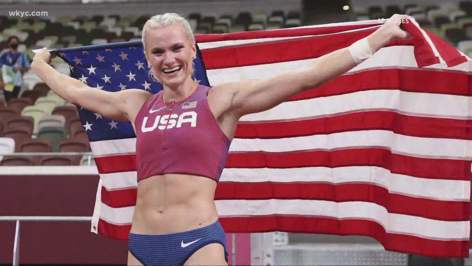 Katie Nageotte is a gold medal Olympian! The 30-year-old Olmsted Falls native won her medal after topping the women's pole vault finals at the Tokyo Olympics.