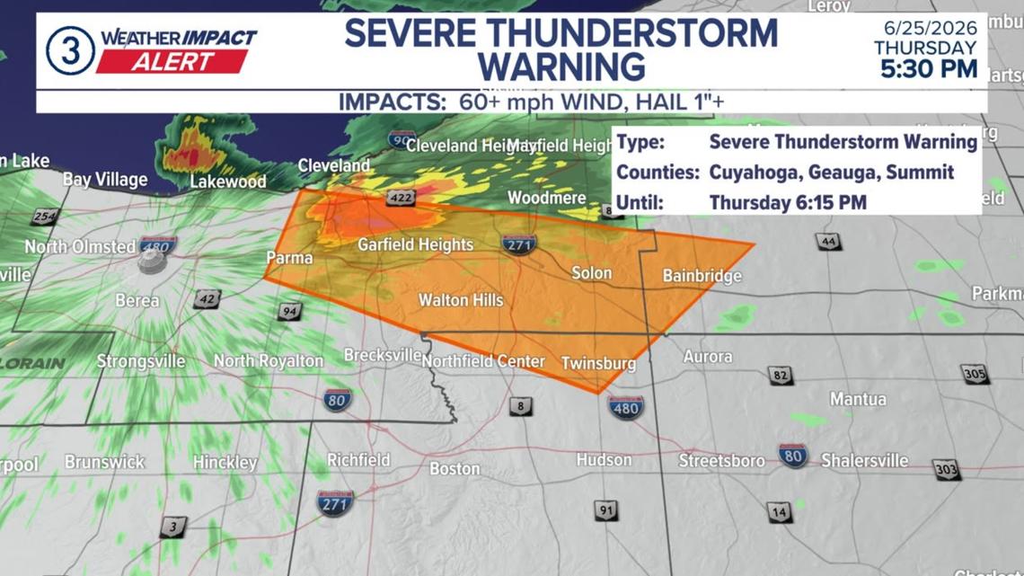 Severe Thunderstorm Warning in effect for several Northeast Ohio counties