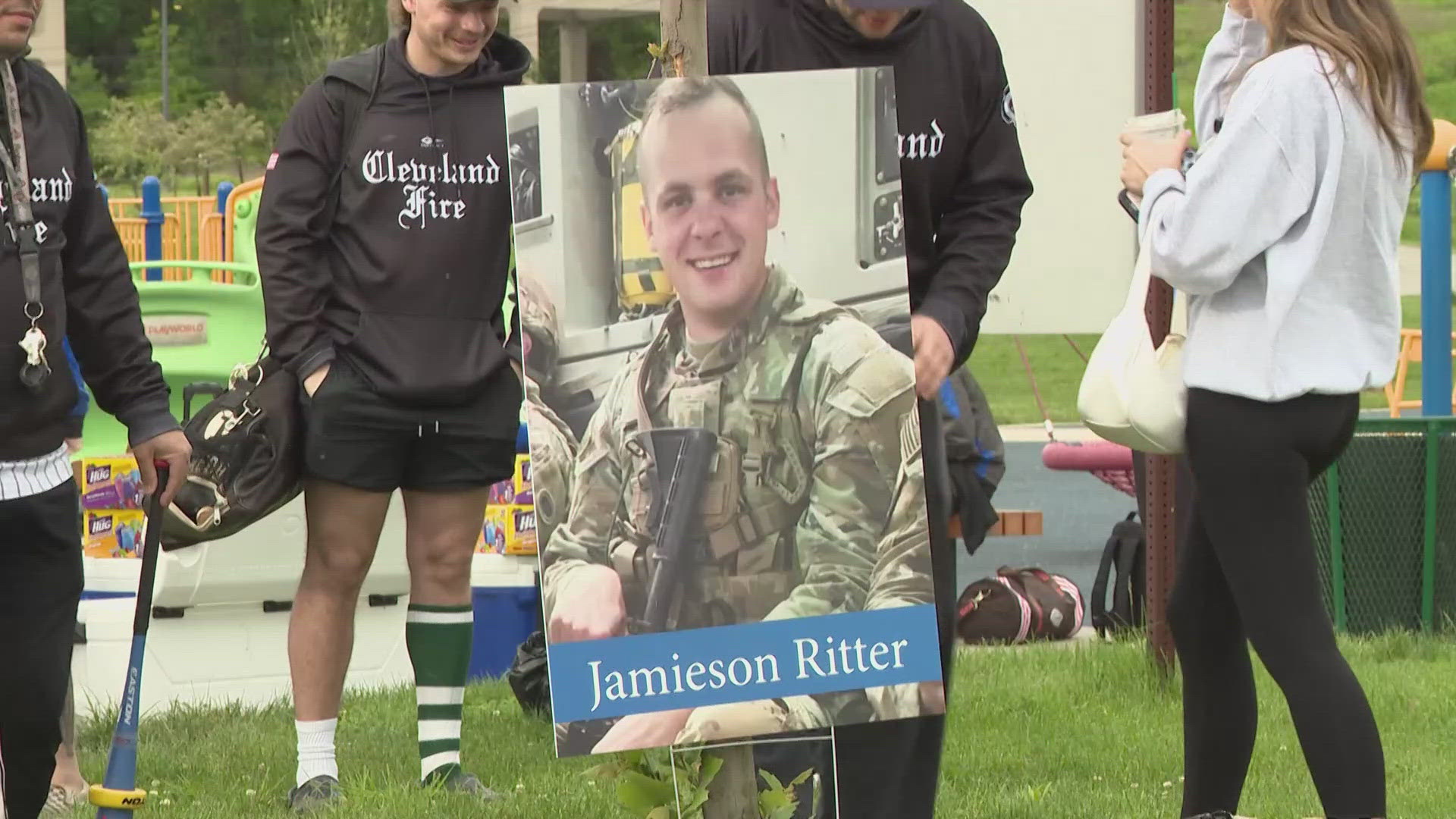 Members of the Greater Cleveland Police foundation honored Officers Jamieson Ritter and Jacob Derbin with a game at José Ramírez Field in Tremont.