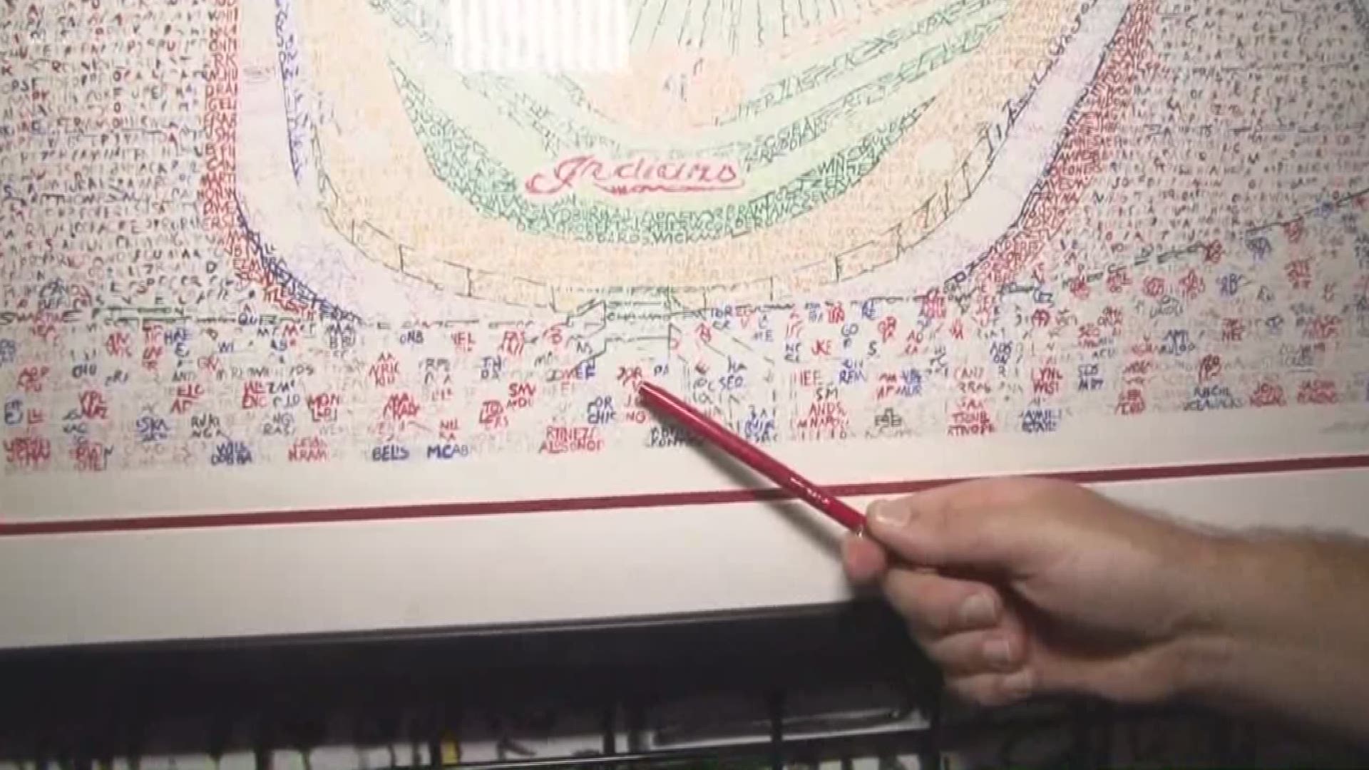 July 8, 2019: He uses words to make art, and one of his pieces highlighting Jacobs Field has been getting a lot of attention. Dan Duffy took the name of every Cleveland Indians player -- all 1,875 of them -- and placed it inside a special picture. He shared some of his artwork with WKYC’s Jasmine Monroe at the MLB ALL-Star Game’s PLAY BALL Park event.