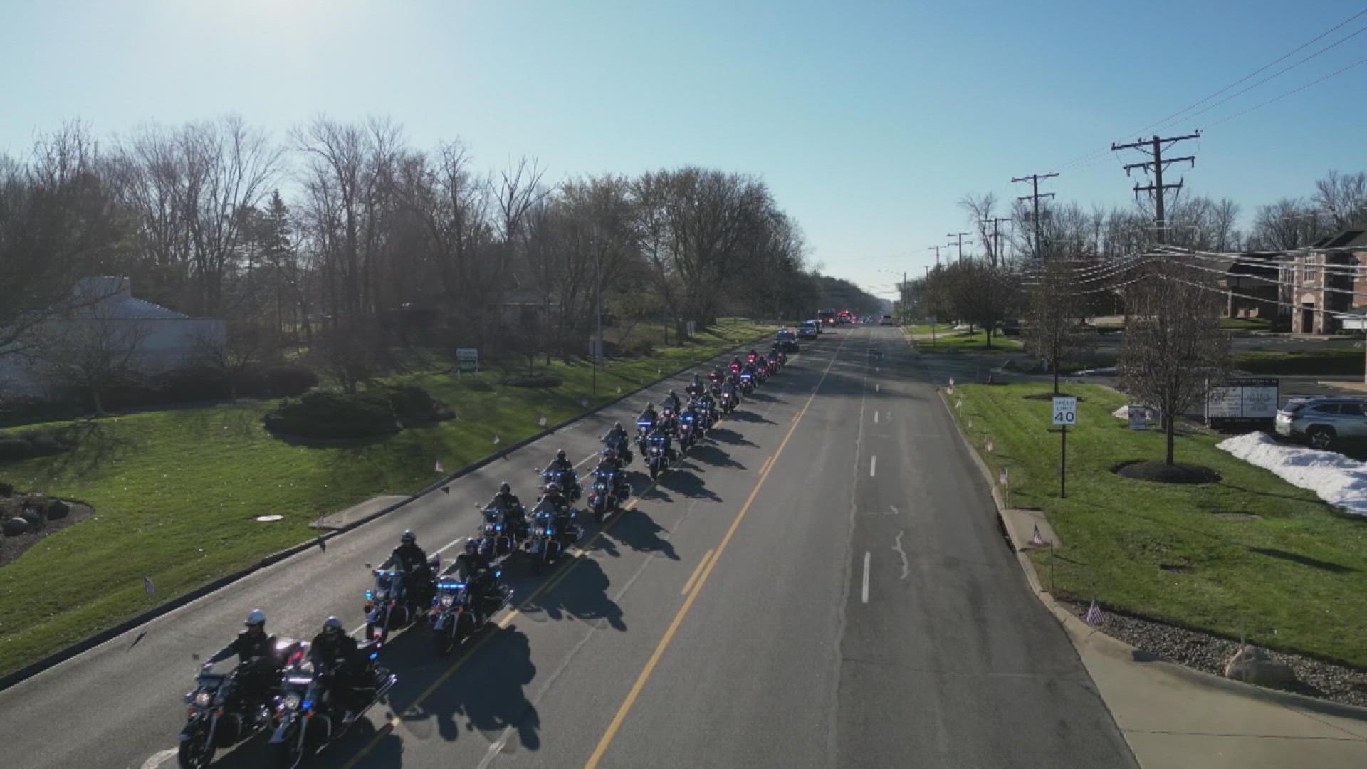 A procession was held ahead of the funeral for fallen Cleveland firefighter Johnny Tetrick.