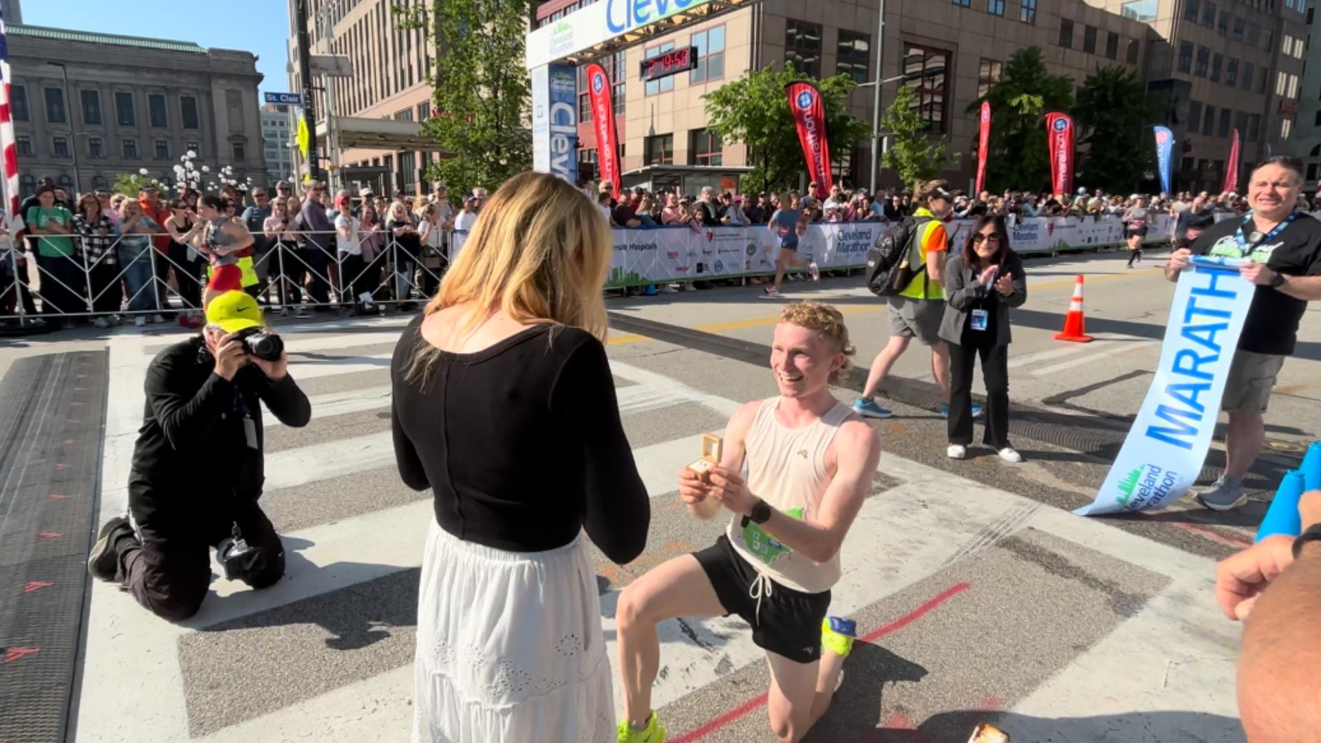 Will Loevner, the 2023 Cleveland Marathon champion, defended his title this year, then immediately picked up another title: fiancé.