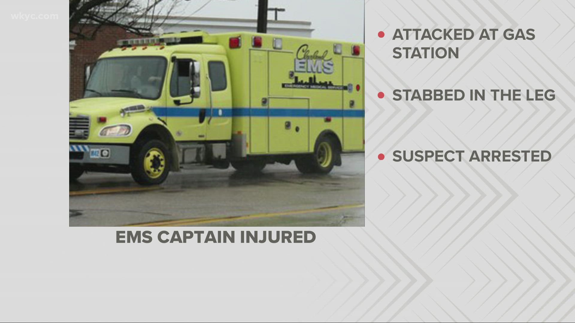 The incident happened at the Shell Gas Station at Memphis Avenue and Ridge Road. The EMS captain was stabbed in the leg. The suspect has been arrested.
